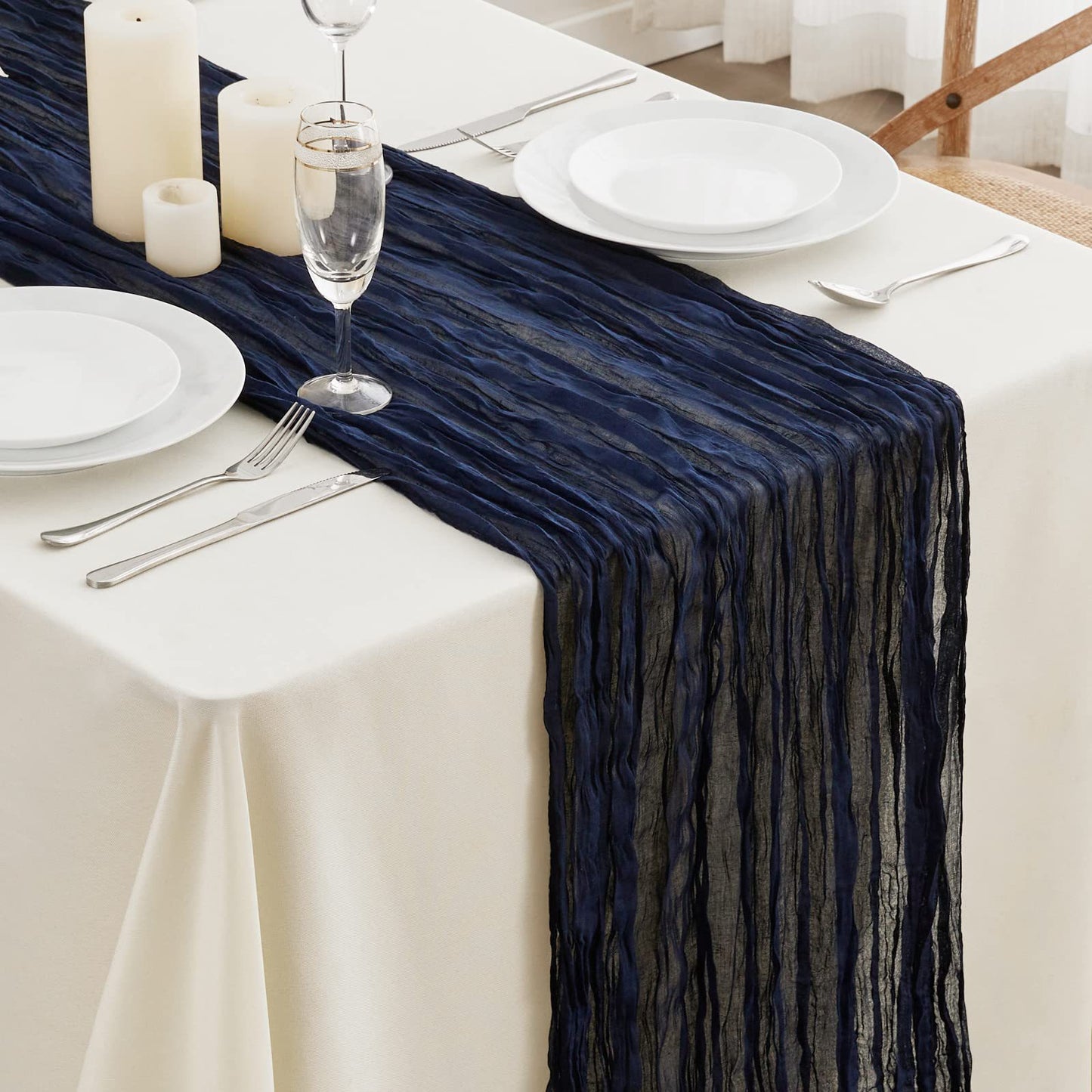 Cross-border foreign trade wholesale Bali yarn wrinkled table flag twist table flag tablecloth wedding party decoration wrinkled table flag