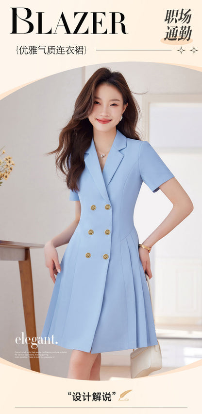 French Hepburn Style Small Black Dress High Sense High Cold Royal Sister Fried Street Small Fragrance Style Pleated Professional Suit dress Summer