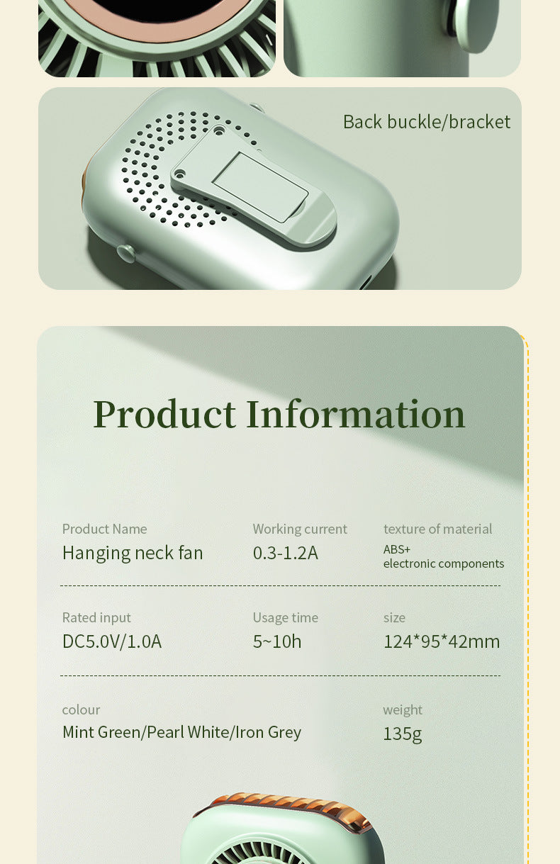New Handheld Digital Display Small Fan Portable USB Lazy Electric Fan Outdoor Mini Waist Fan Hanging Neck Fan