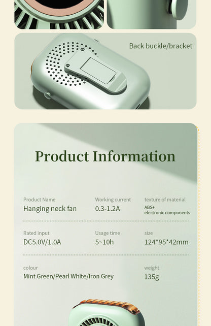 New Handheld Digital Display Small Fan Portable USB Lazy Electric Fan Outdoor Mini Waist Fan Hanging Neck Fan