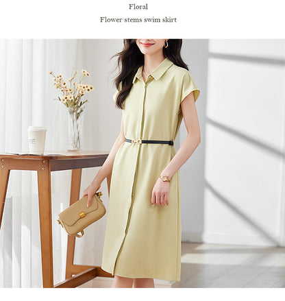 [Elegant Long Skirt] V-neck Short-sleeved dress High-end Work Clothes Mid-length Skirt Spring and Summer Business Wear Uniform