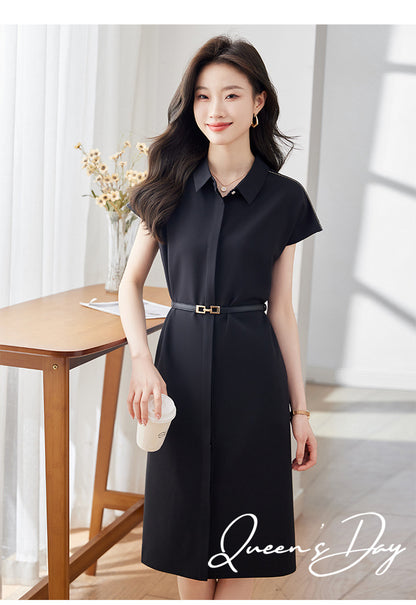 [Elegant Long Skirt] V-neck Short-sleeved dress High-end Work Clothes Mid-length Skirt Spring and Summer Business Wear Uniform