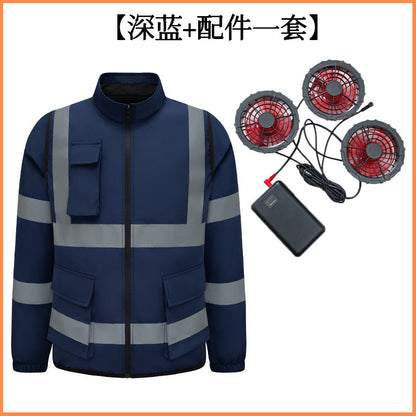 New Cooling Air-Conditioning Clothing, Reflective Long-Sleeved Work Clothes with Three Fans, Labor Protection Clothing, Outdoor Sun Protection Duty Clothing