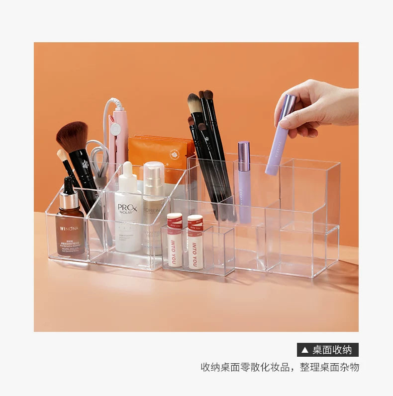 [Multiple Specifications] Transparent Square Storage Tube Detachable Cosmetics Organizer Box Cosmetics Storage Rack Mi Mu