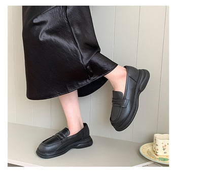 Thick-Soled Loafers British Style Slip-On White Shoes for Women 2025 New Versatile Toe-Toe Shoes Cross-Border Foreign Trade Women's Shoes