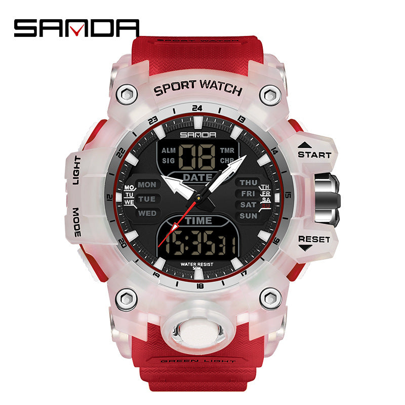 Sanda Hot-Selling Watch Korean Version Student Party Multi-Functional Waterproof Alarm Clock Electronic Watch Cool Dual Display Luminous Sports Watch by PDG ibma