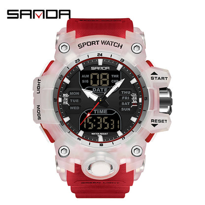 Sanda Hot-Selling Watch Korean Version Student Party Multi-Functional Waterproof Alarm Clock Electronic Watch Cool Dual Display Luminous Sports Watch by PDG ibma