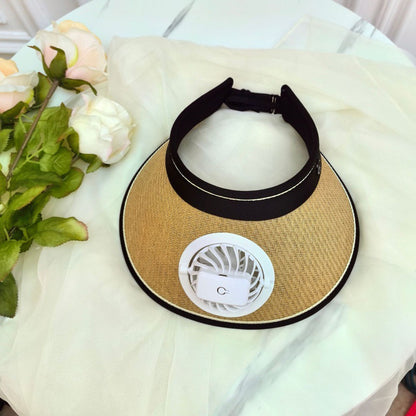 Summer Rechargeable Fan Adult Hat with Strong Wind, Empty Top and Large Brim, Outdoor Leisure, a Must-Have for Men and Women When Traveling