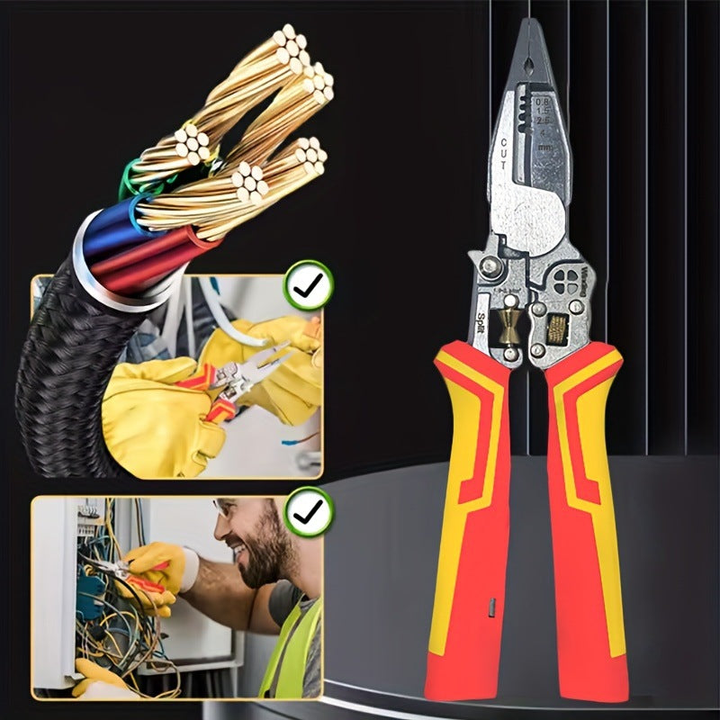 8-in -1 multifunctional wire stripper for electrician with power measurement, wire cutting, cable scissors, multi-purpose wire stripping, wire pressing and wire splitting pliers