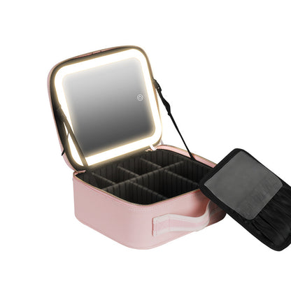 Cosmetic Bag with mirror with light large capacity makeup cosmetic storage bag portable travel removable partition bag