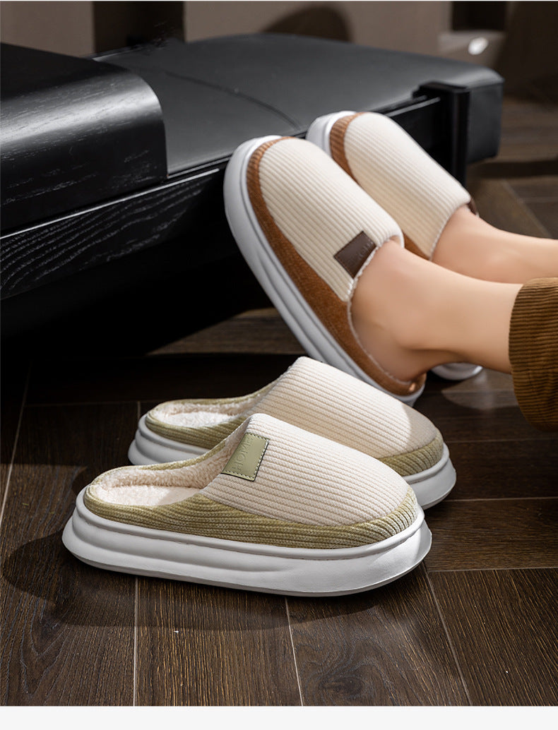 Non-Slip Simple Cotton Slippers for Men in Winter 2025 New Indoor Home Warm Plush Thickeneded Cotton Slippers for Women to Wear Outside