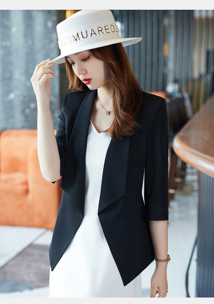 [Three-Quarter Sleeve Dress] Women's Formal Suit Dress, Korean Style Fashion Professional Attire, Small Blazer Dress for Spring and Summer