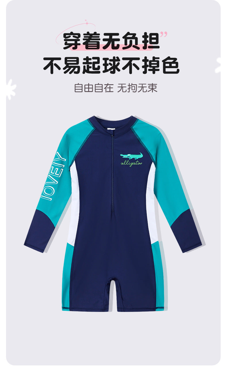 Summer New Children's Swimsuit Big Children's Long-sleeved Sunscreen Suit Boy's Swimsuit Comfortable Fit Student's Swimsuit