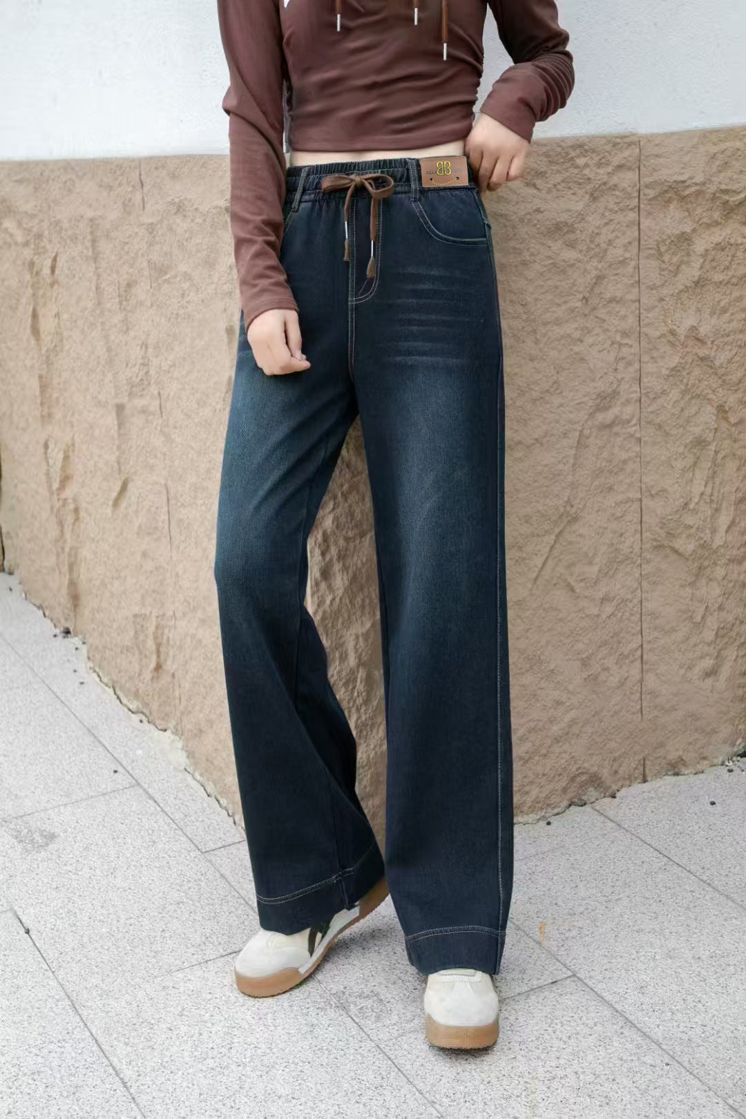Elastic Wide-Leg Soft Denim Jeans for Women, High-Waisted, Four-Way Stretch, Straight-Leg Pants, Vintage Style, Slimming, Loose, Soft, Casual Pants, Versatile