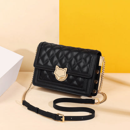 Chain Bag Women's 2024 New Trendy Fashionable Black Rhomboid Shoulder Crossbody Small Square Bag High-grade Commuter Shoulder Bag