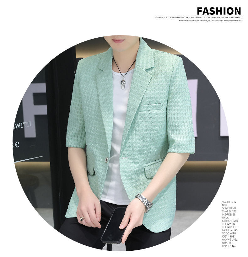 Summer half sleeve thin suit Korean style men's half sleeve fashionable fashionable jacket slim fit trendy summer small suit