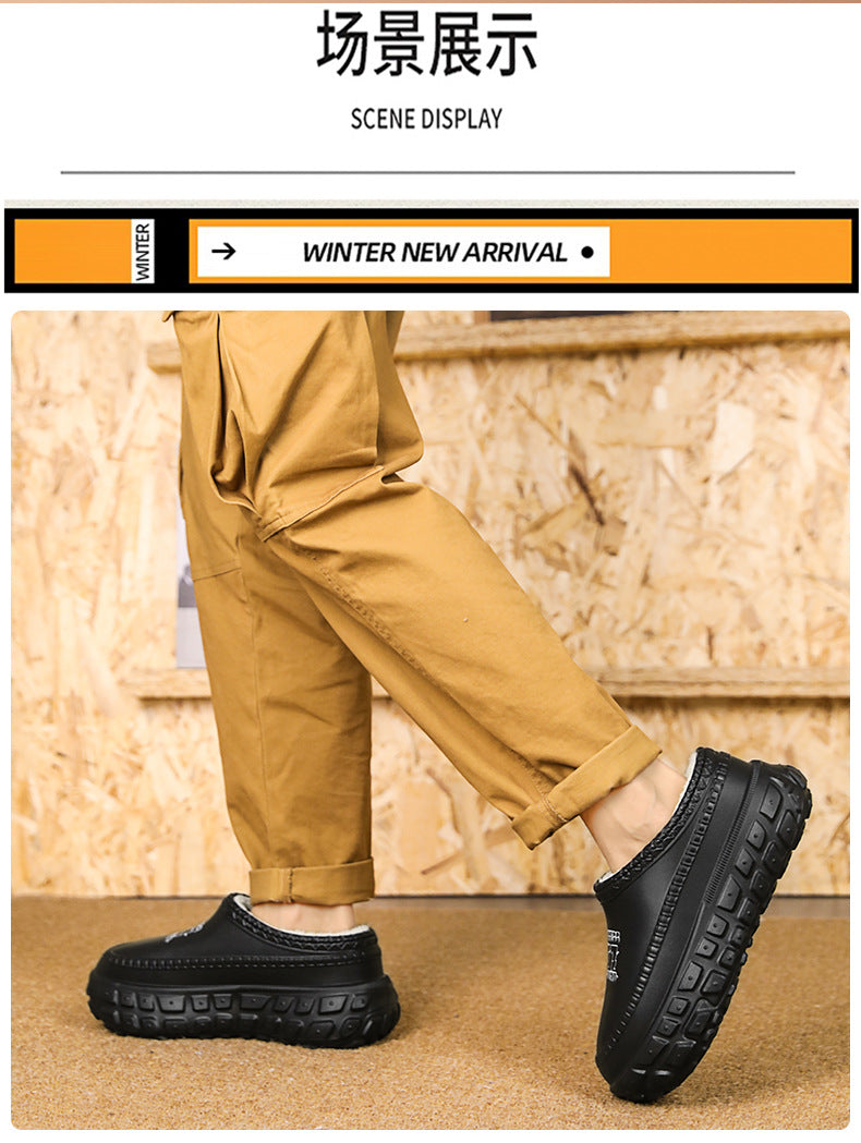 Men's Cotton Slippers Winter 2025 New Home Cross-Border Fleece Chef Cotton Shoes for Outdoor Wear, Non-Slip Waterproof Closed-Toe Cotton Shoes