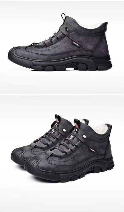 Cold-resistant warm cotton-padded shoes men's warm winter thickened fluff outdoor leather high-top one-piece Northeast snow boots non-slip