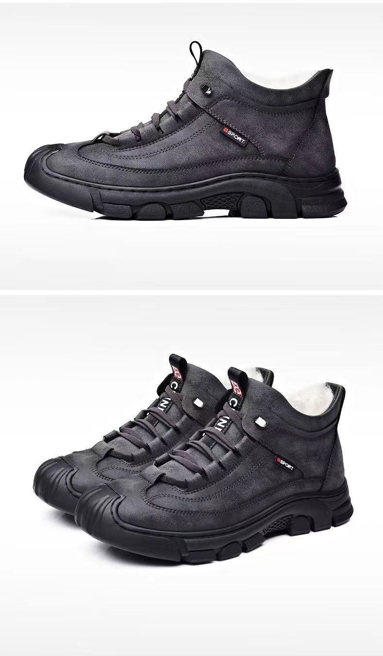 Cold-resistant warm cotton-padded shoes men's warm winter thickened fluff outdoor leather high-top one-piece Northeast snow boots non-slip