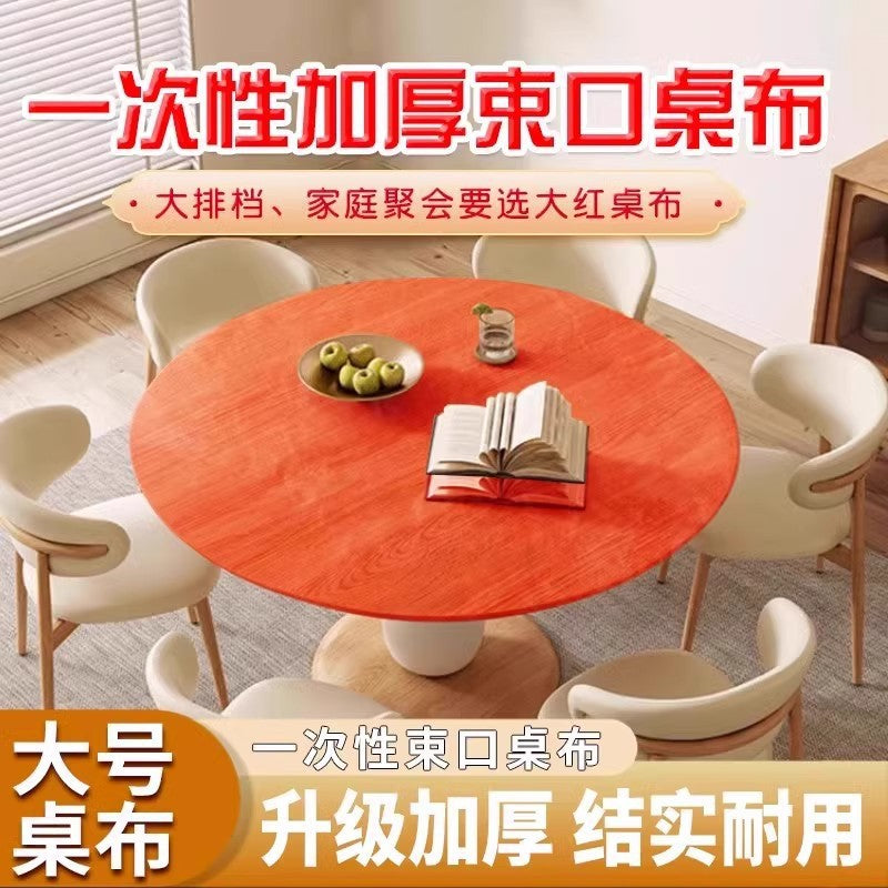 Disposable Tablecloth with Elasticated Edges for Round and Square Tables, Thickened Multifunctional Dining Tablecloth, Red Banquet Windproof Elastic Table Cover