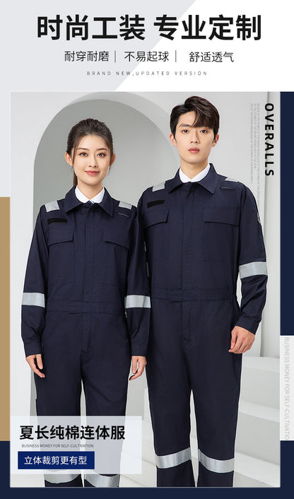 Marine Crew Reflective Strip Pure Cotton Overalls Long-sleeved Men's Summer Wear-resistant Electric Welding Shipyard Workshop Labor Insurance Clothing