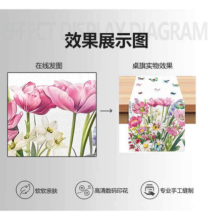Amazon Summer New Flower Table Runner Home Living Room Cabinet Decorative Table Cloth Cushion Tea Flag Linen Printed Tablecloth