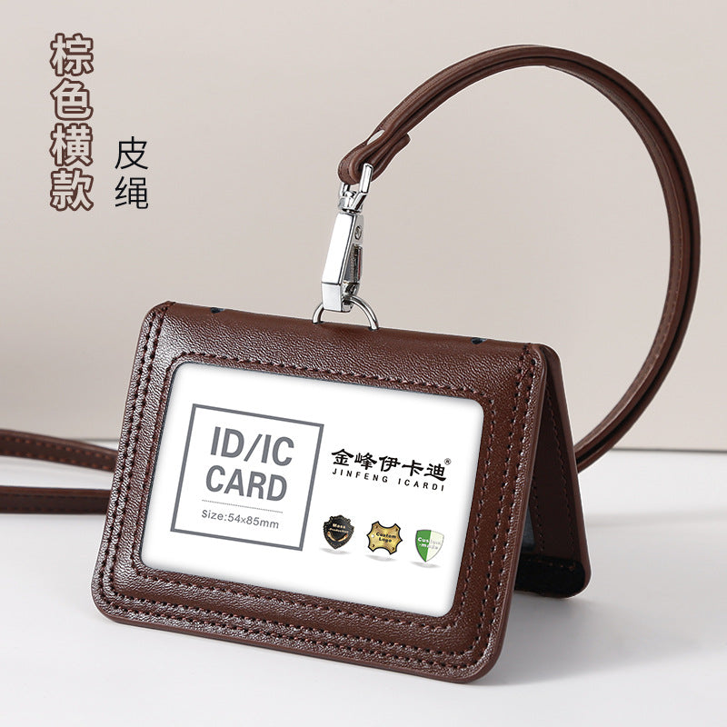 Work Card Case Detached Double Card Position Genuine Leather Folding Card Case Chest Card Lanyard Access Control Card Student School Card Rice