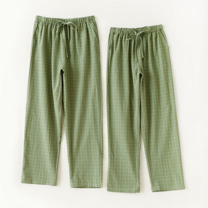 Couple Style Washed Home Pants for Men and Women, Pure Cotton Plaid Pajama Pants, Living Pants, Spring and Autumn Style, Japanese Warehouse Available for Wholesale