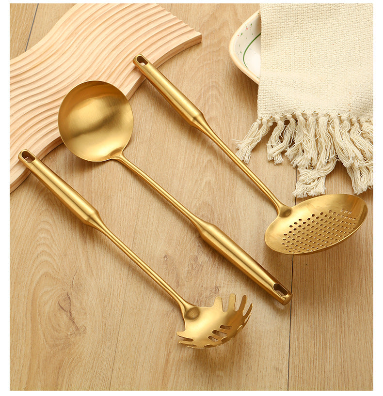 Stainless Steel High-grade Soup Leak Hot Pot Spoon Thickened Soup Spoon Golden Large Soup Spoon Titanium Plated Golden Soup Spoon Golden Spatula Spoon