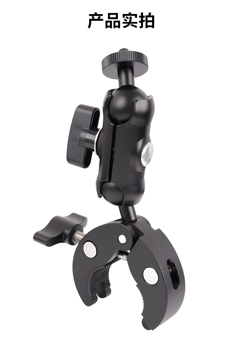 Action Camera Handlebar Bracket, Cycling Navigation Double-Head Clamp Bracket, Universal Ball Head Motorcycle Mobile Phone Holder