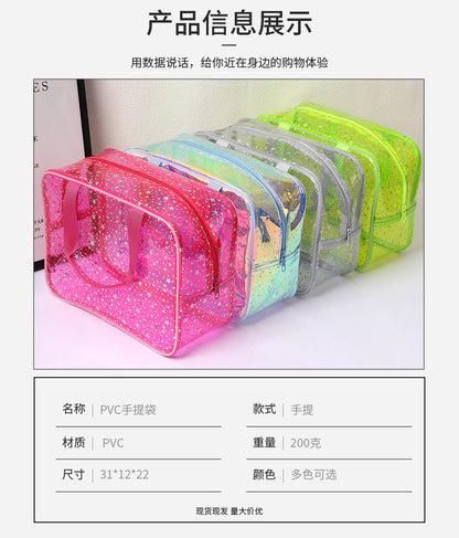 New Pvc Toiletry Makeup Brush Travel Zipper Tote Bag Cosmetic Small Star Makeup Bag Convenient and Large Capacity