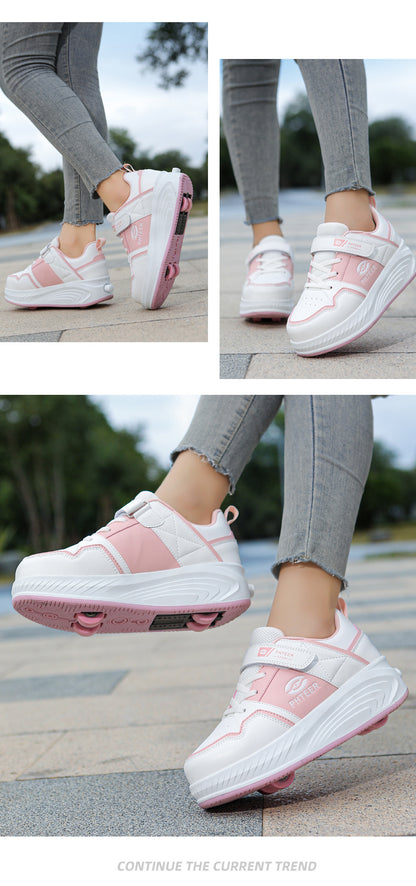 Girls' Roller Shoes Autumn and Winter New Model Children's Four-Wheel Automatic Sliding Skates for Older Kids Sports Roller Shoes