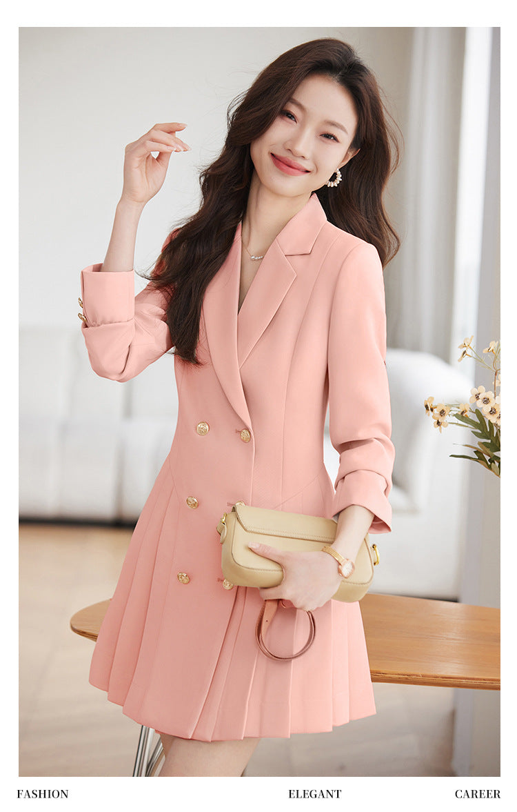 French Hepburn Style Small Black Dress High Sense High Cold Royal Sister Fried Street Small Fragrance Style Pleated Professional Suit dress Summer