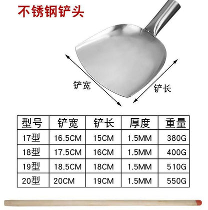 Stainless Steel Shovel Stir-frying Shovel Long Steel Handle Sketch Iron Shovel Kitchenware Hotel Large Sketch Thickened Stainless Steel Sketch