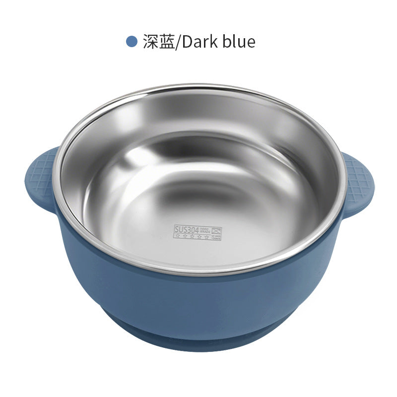 Cross-border Stainless Steel Children's Bowl Household Cute Baby Drop-resistant Heat-insulated Tableware Kindergarten Children's Rice Bowl with Suction Cup