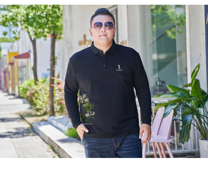 Fat guy lapel long-sleeved T-shirt men's plus size polo shirt fat youth autumn T-shirt bottoming shirt