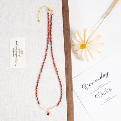 Natural Freshwater Pearl Necklace Imported Zircon Beaded Cutting High-grade Sense Exquisite All-match Love Pendant Necklace Women