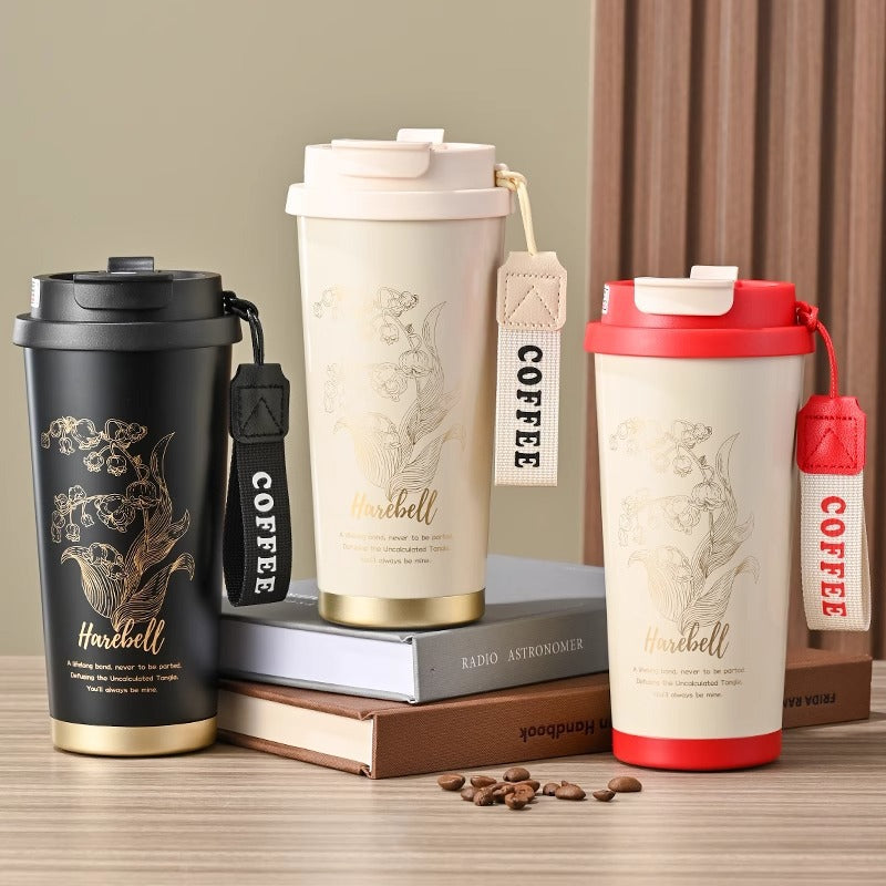 316 stainless steel Lily of the valley coffee cup double vacuum thermos cup high color value outdoor portable accompanying double drinking cup