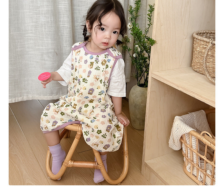 Baby Vest Sleeping Bag Summer Thin Gauze Pure Cotton Baby Kick-proof Sleeveless Children's Pajamas Air-conditioned Room Anti-cold