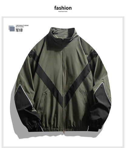 Russian Foreign Trade Trendy Brand Reflective Patchwork Stand-Up Collar Jacket Spring and Autumn Loose Sports Casual Jacket for Men