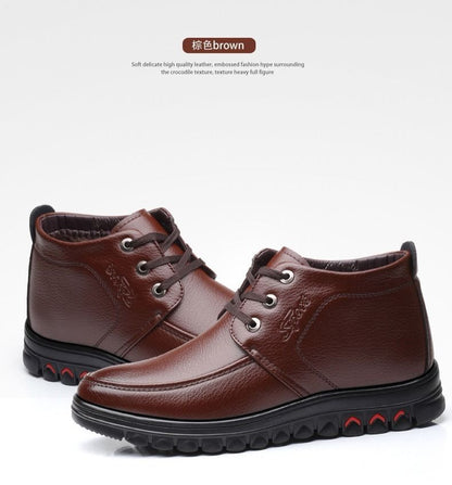 Winter cotton shoes men's leather fleece-lined thick warm high-top non-slip soft bottom middle-aged and elderly cotton shoes dad shoes
