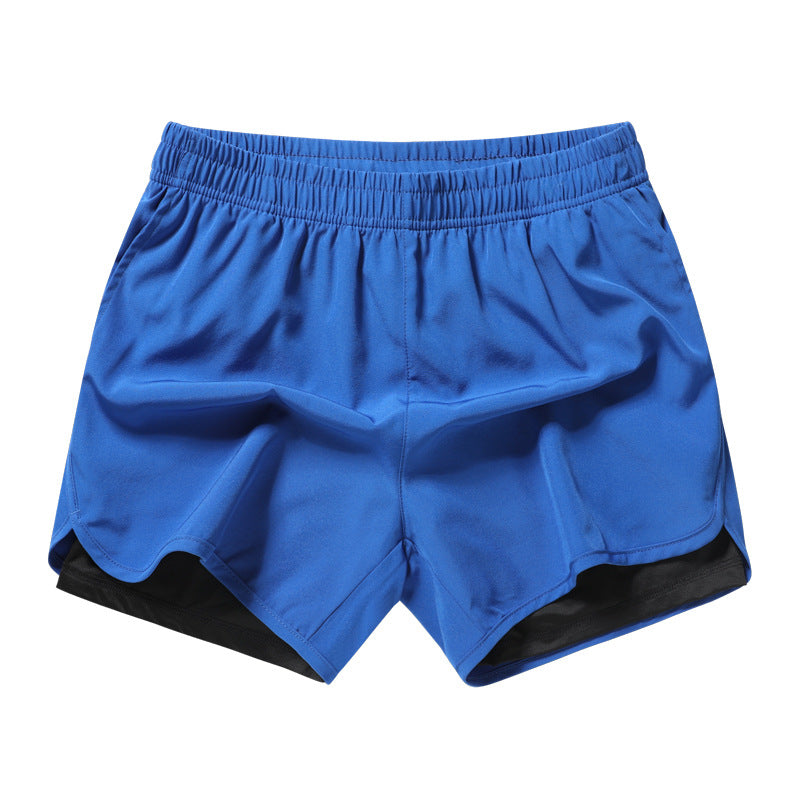 Men's Quick-drying Sports Shorts Fake Two-piece Fitness Triple Pants Marathon Running Pants Invisible Pocket for Mobile Phone