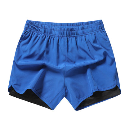 Men's Quick-drying Sports Shorts Fake Two-piece Fitness Triple Pants Marathon Running Pants Invisible Pocket for Mobile Phone
