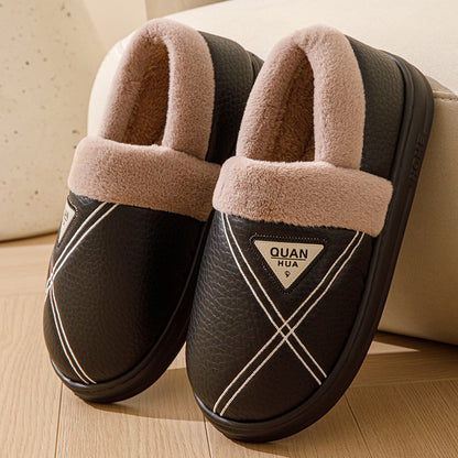Plus Size 4647 Cotton Slippers for Men Waterproof Winter Indoor Home Non-Slip Warm Fleece-Lined Thickeneded Couple Cotton Shoes for Women
