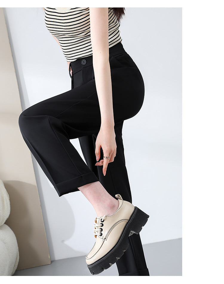 New Style Ice Silk Suit Pants for Petite Women, Cropped Straight-Leg Pants, Summer Thin Cigarette Pants, Free Shipping