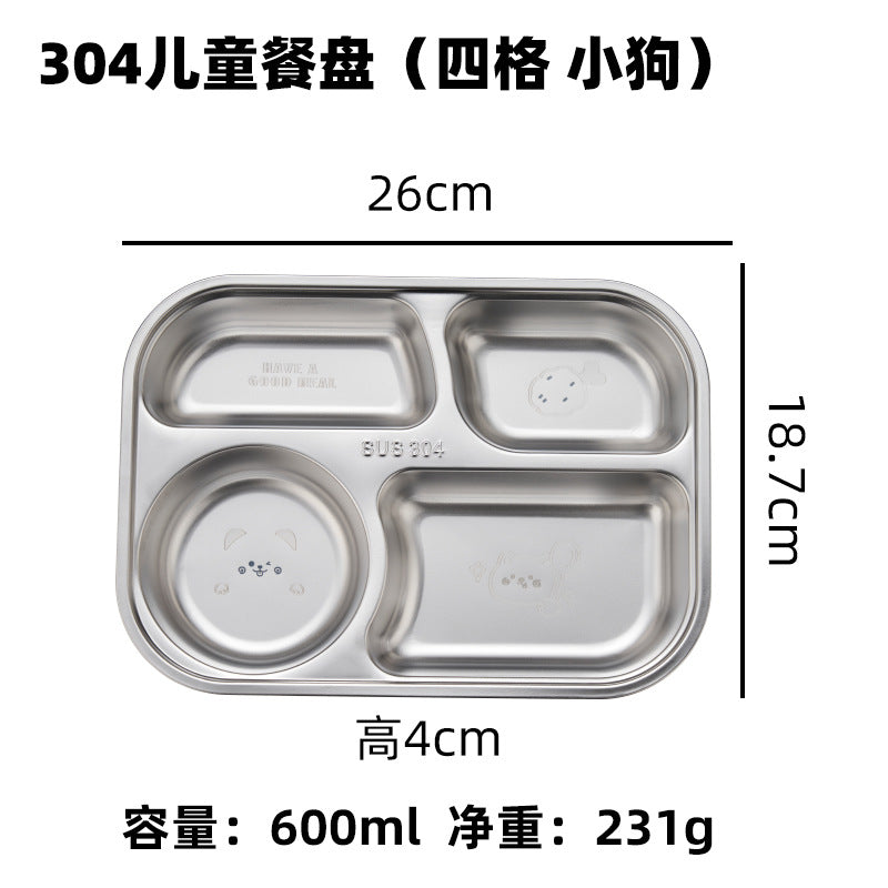 Hongjun Da 304 Stainless Steel Dinner Plate with Cartoon Patterns, Children's Dinner Plate, Kindergarten Divided Plate, Baby Food Plate