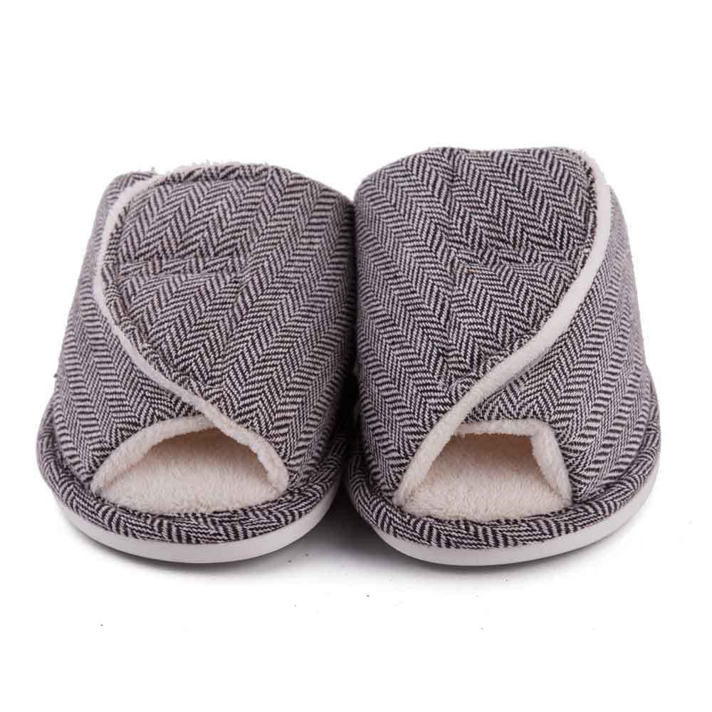 Men's and women's Velcro adjustable open slippers swollen feet non-slip open toe easy to clean indoor wool slippers