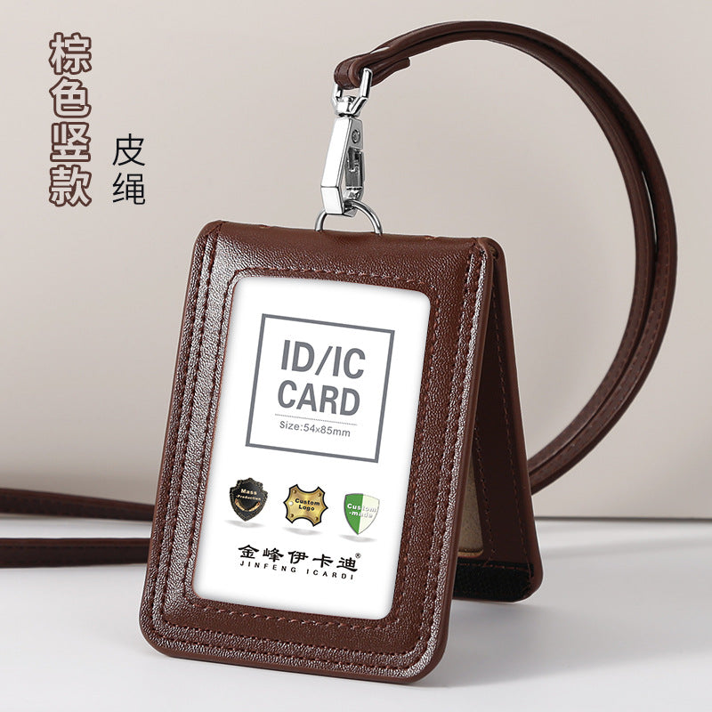 Work Card Case Detached Double Card Position Genuine Leather Folding Card Case Chest Card Lanyard Access Control Card Student School Card Rice