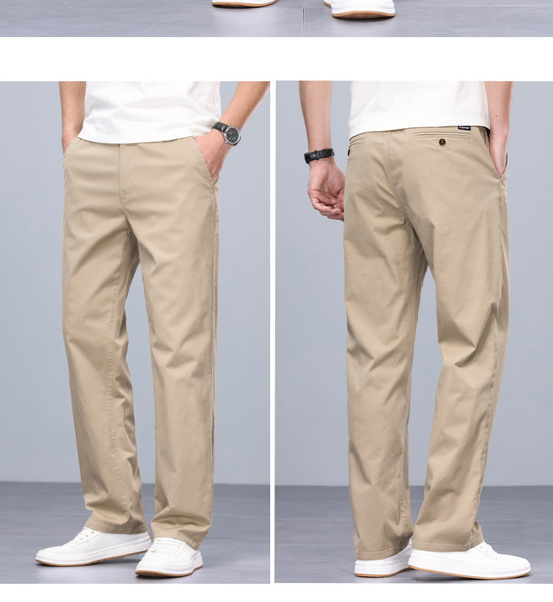 Binhaolu Men's Clothing High-End Pure Cotton Casual Pants for Men, Autumn and Winter Style with Fleece, New Business Style Men's Pants in Navy Blue
