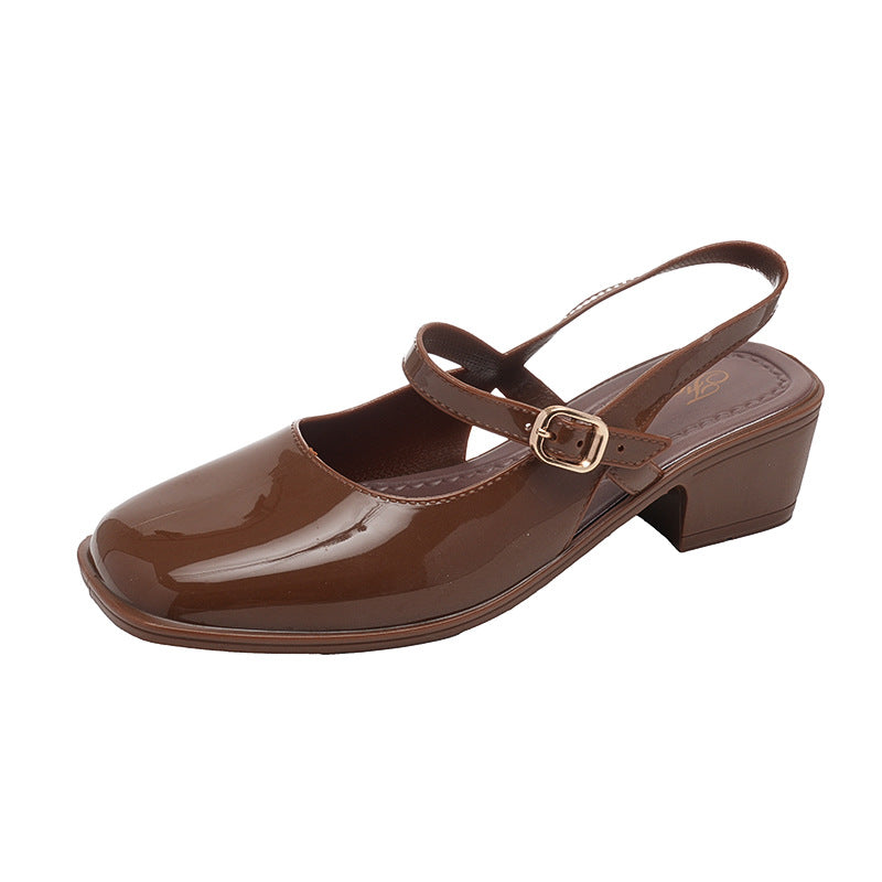 Cross-border Square Thick Heeled Baotou Sandals Women's 2025 Foreign Trade New Summer Fashion Women's Shoes Mary Jane Shallow Mouth Shoes